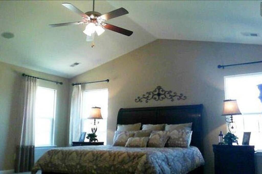 Warm inviting bedroom with great light