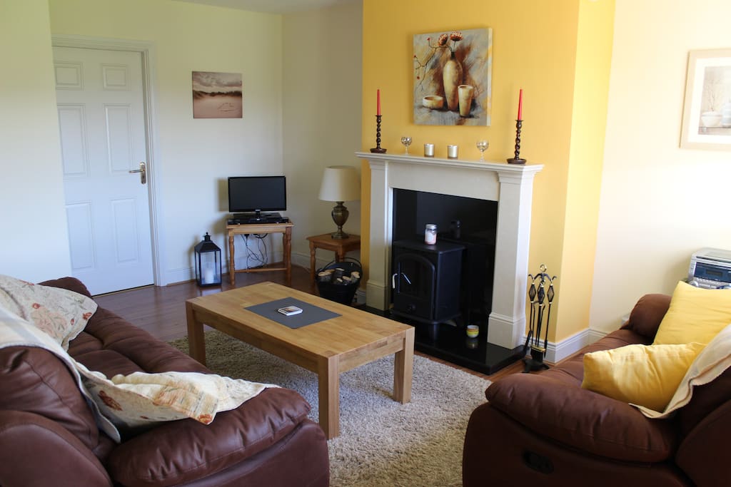 Living Room with Stove fireplace
