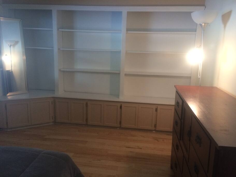 Room shelves and cabinet.