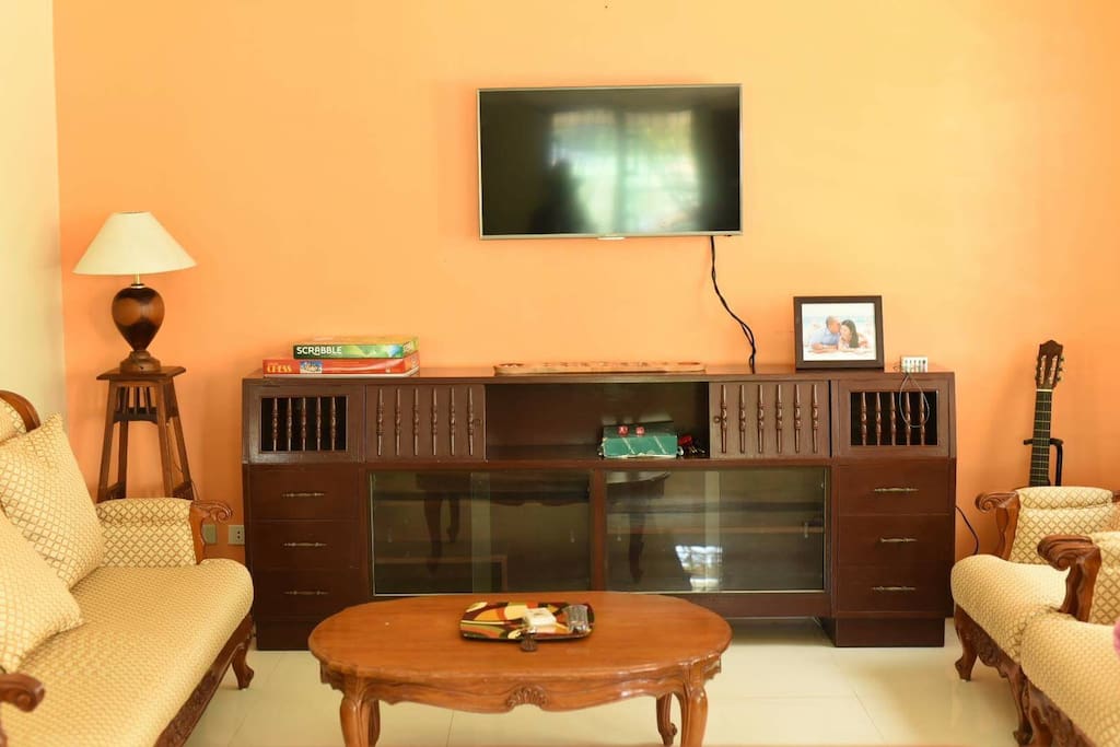 You can use our board games, watch tv, play the guitar or just lounge in our living room.
