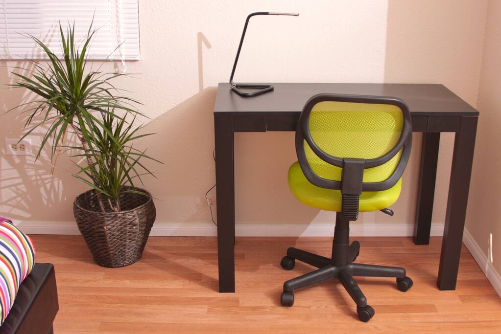 Work Desk, LED Table Lamp, And Work Chair.