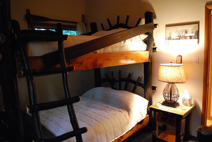 Full size bunk beds are sturdy and crafted by local Amish. Comfortably sleeps 4.
