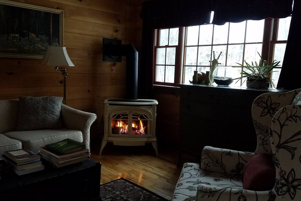 Gas fireplace adds a wonderful ambiance to the cottage.