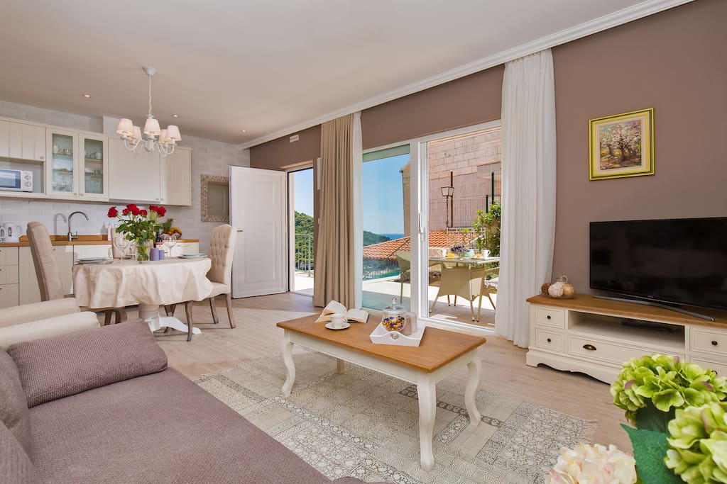 Dining area and living room