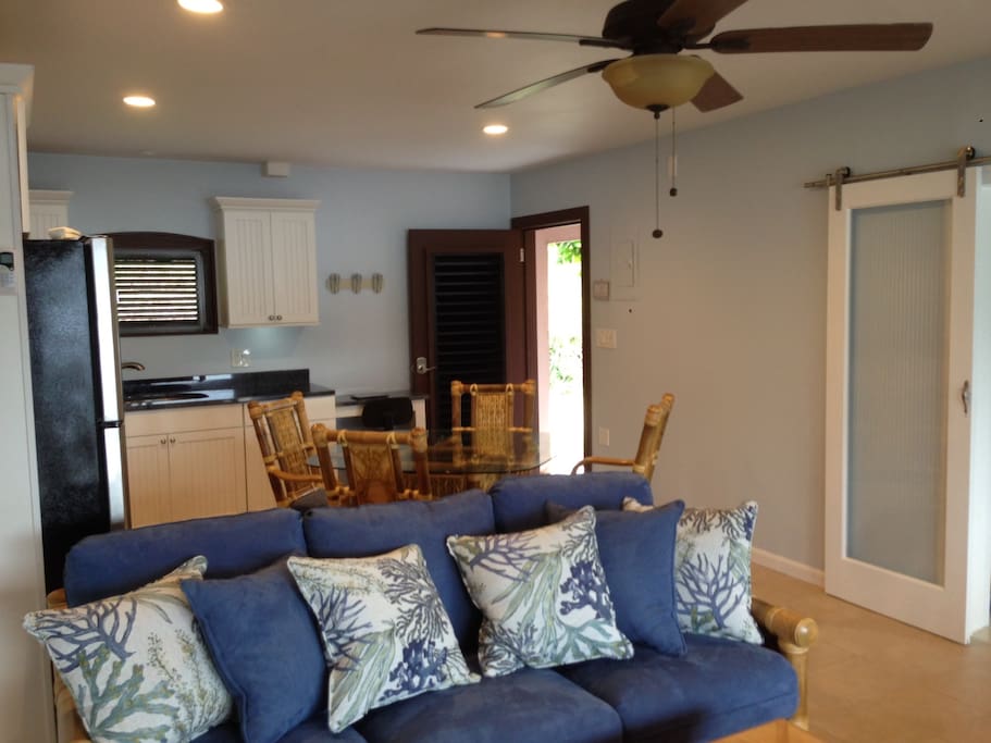 Living room with memory foam queen sleeper sofa