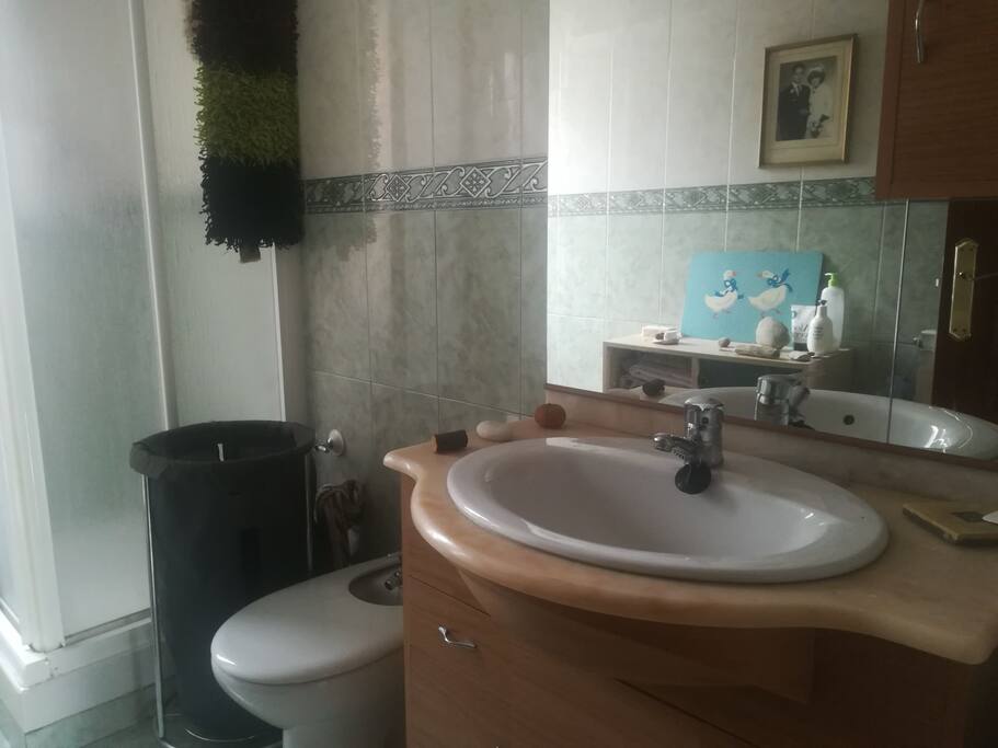 Baño completo, compartido y con detalles cuidados