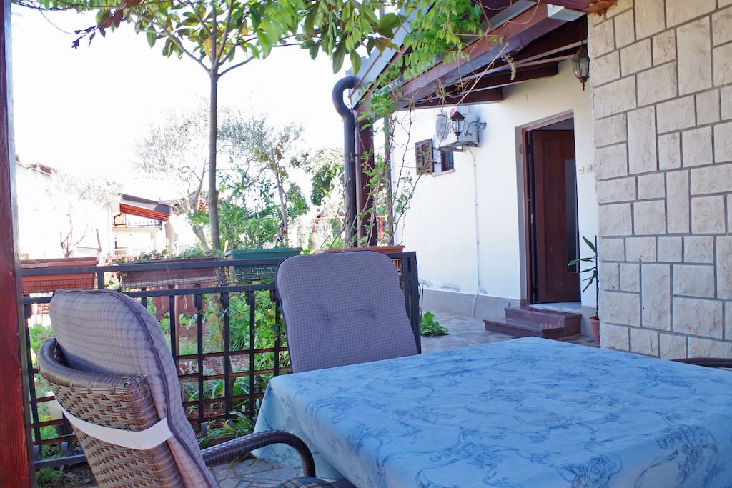 private terrace next to the entrance