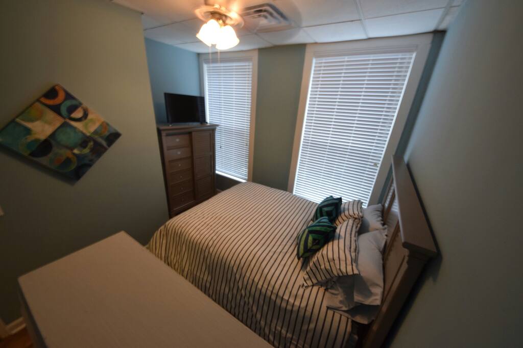 View from private bath into king bedroom