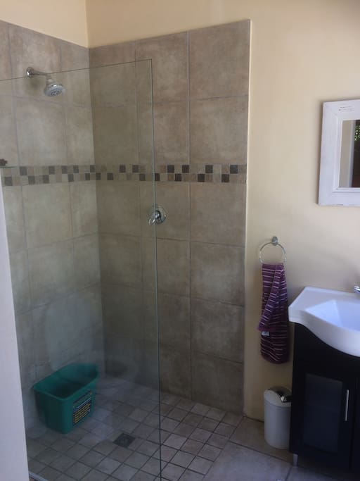 En-suite bathroom (with buckets to save our precious water resources)