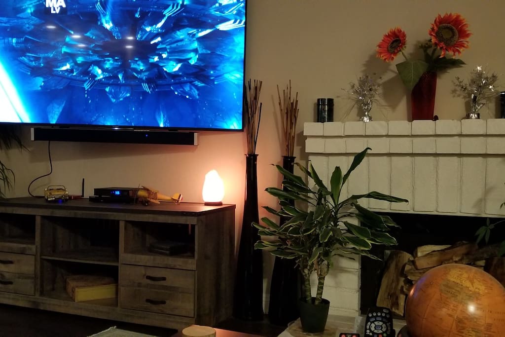 Living room with 80 inch Sony Smart TV