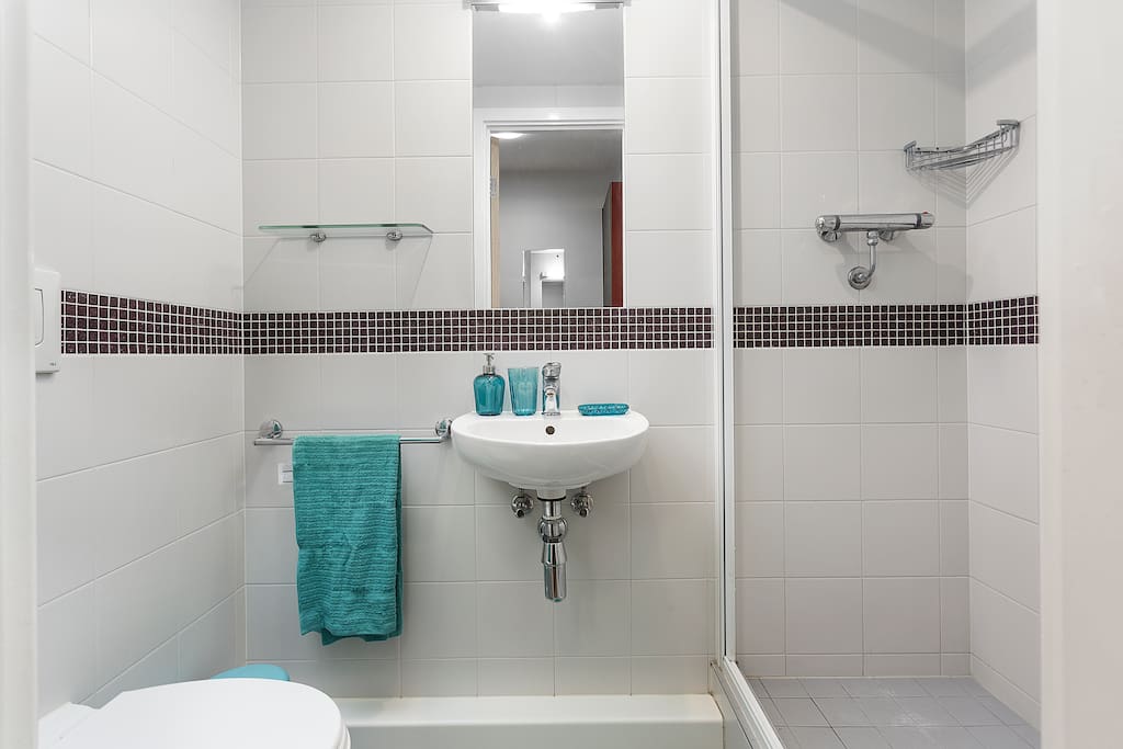 Bathroom with Shower and Wash Basin