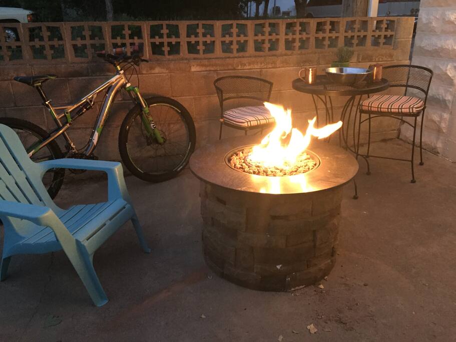 Private patio with fire pit
