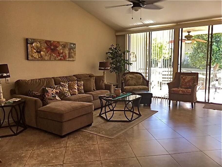 Living room and back patio