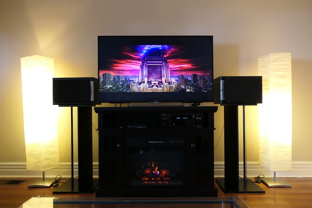 Living room. 55" HDTV and stereo.