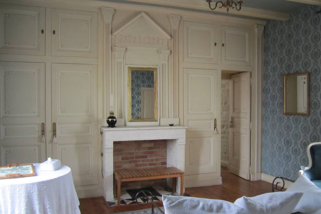 Cheminée en pierre 17ème et boiseries d'époque