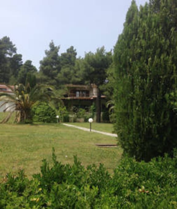 The front face of the villa into the woods and just 7 min walk to the blue sea :)