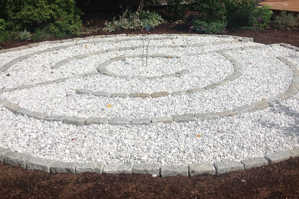 Chartes Cathedral Labyrinth mini replica with less circuits then the original in France. With less circuits you can enjoy a quick meditative walk or repeat the circuits for a slower loner meditation.