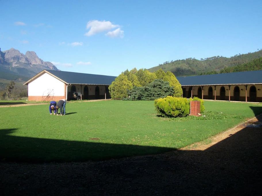 The accommodation has a large lawn at its centre, ideal for games, and barbeque facilities