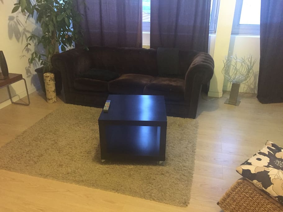Séjour avec canapé chesterfield velour choco