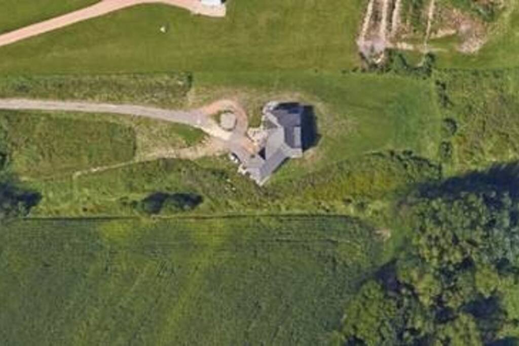Our home is surrounded by hills, trees and farm land.