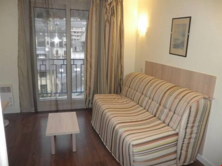 A comfortable seating area allows guests to relax and unwind after a long day on the mountain.