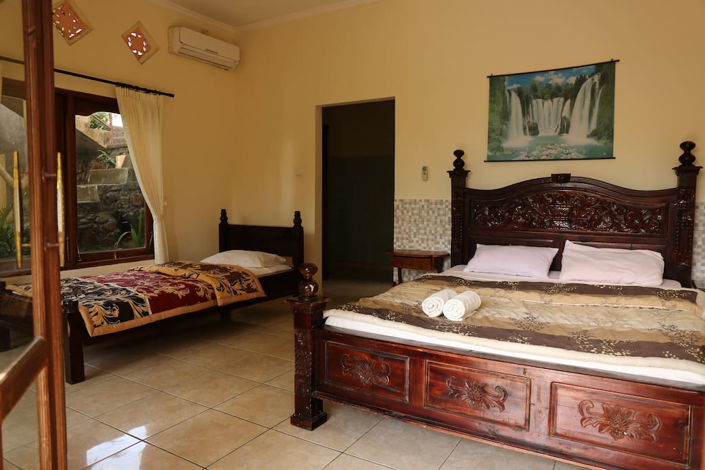 One double bed with single bed