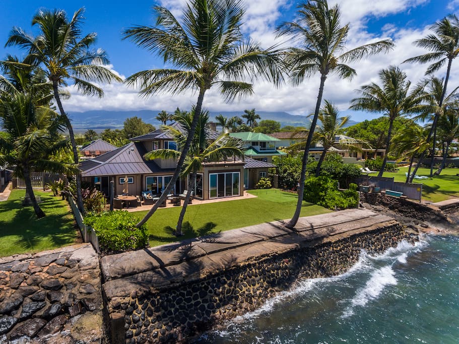 Aerial view of the secluded Villa from the warm waters of the Pacific Ocean.