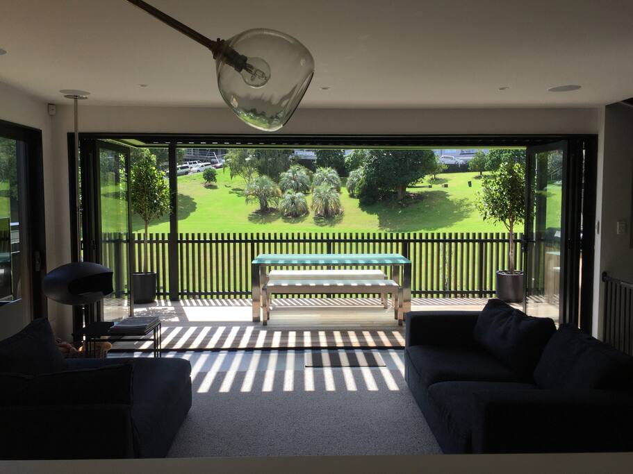 Living area onto the deck (and park)