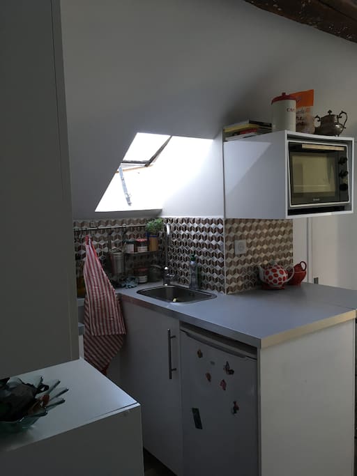 Little efficient kitchen with fridge ,induction plates, washing machine ...