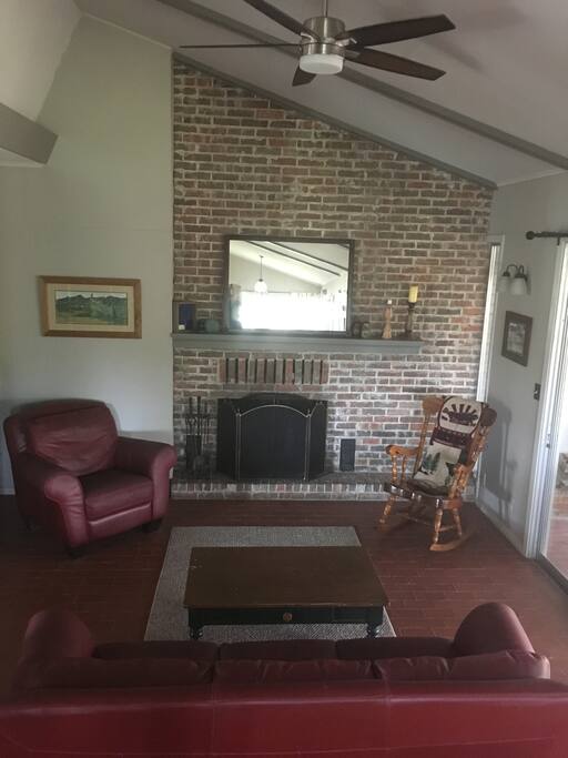 Sunken living area with fireplace...