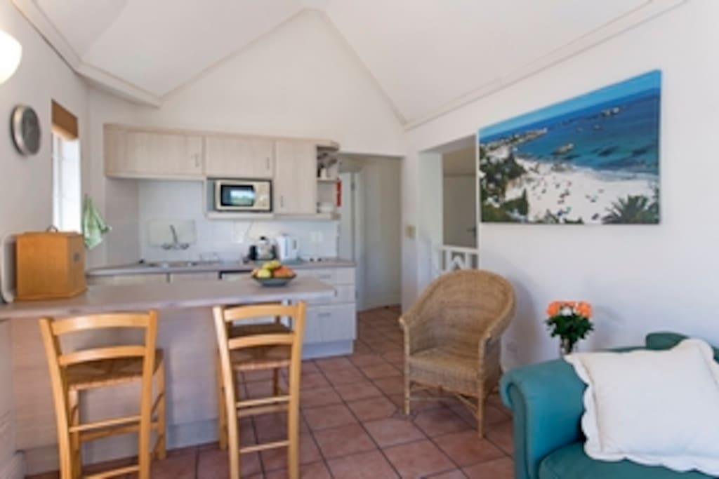 Open plan kitchen and dining area.