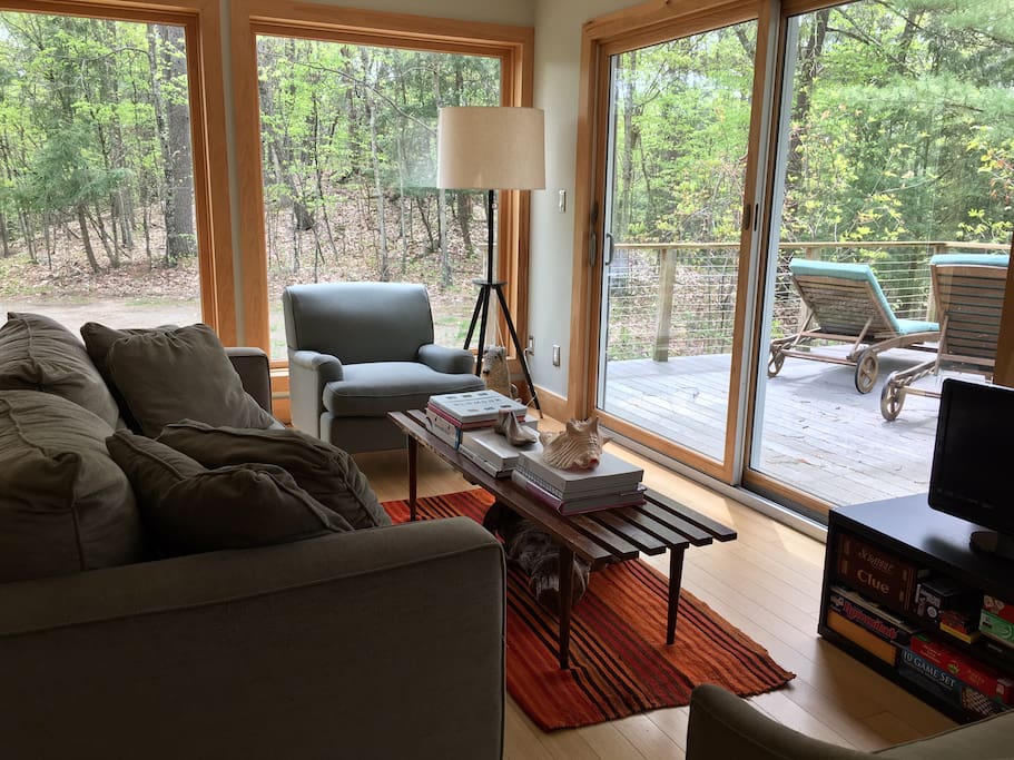 The Sunlit Living Area Facing the Woods