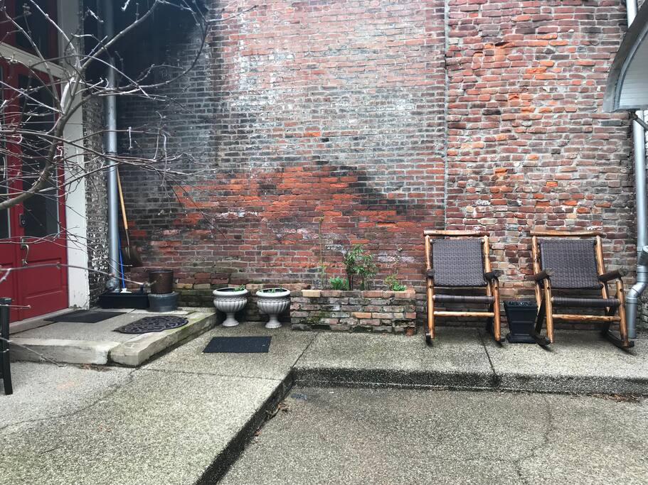 Shared outdoor, open-air courtyard