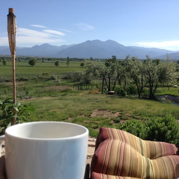 The morning view from the outdoor patio, bright light, vivid colors start your day.
