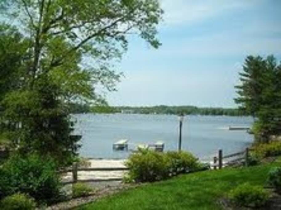 Over looking the lake and beach area from our deck