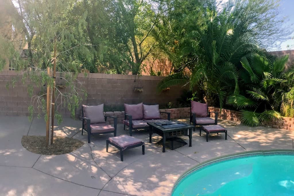 Patio furniture and fire pit