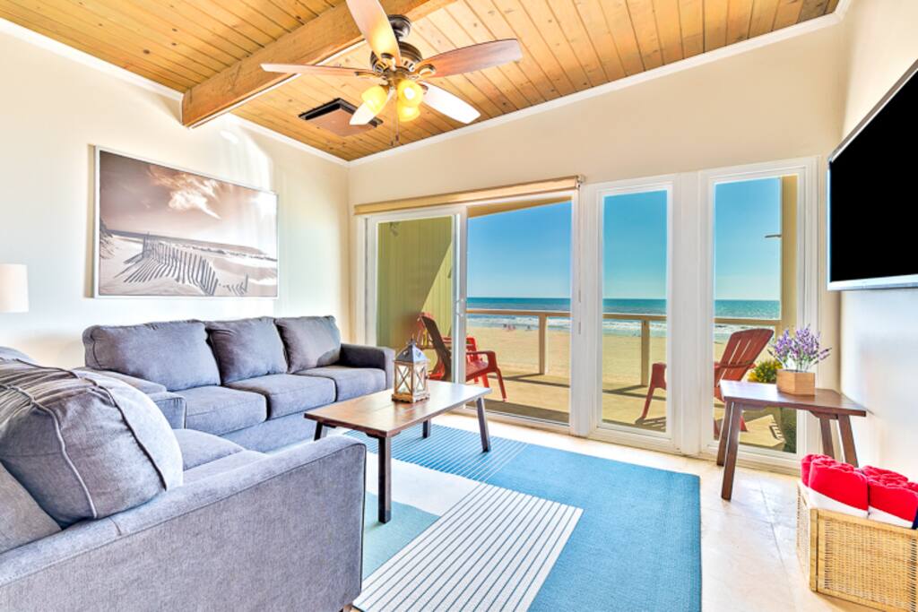 Living room with a full size fold out couch that sleeps 2