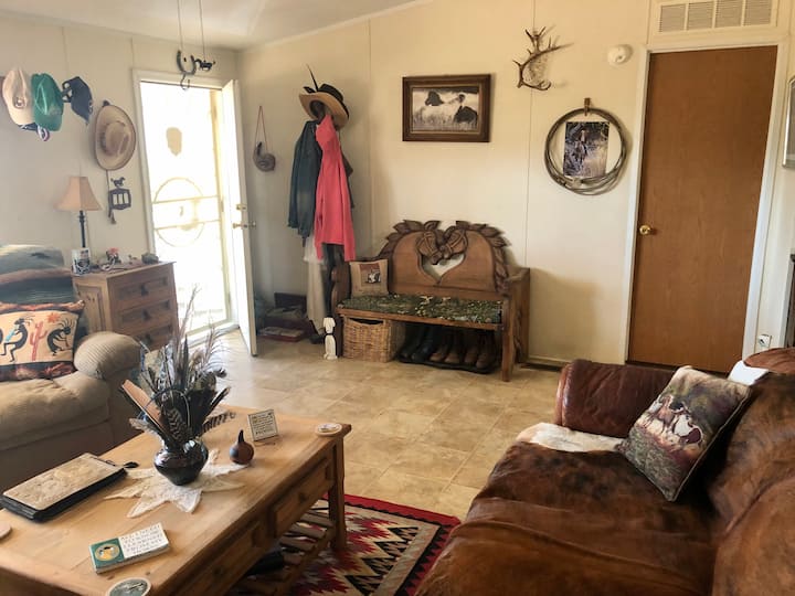 Изглед към входа на входната врата. Затворената врата е спалнята ми и самостоятелната баня. 