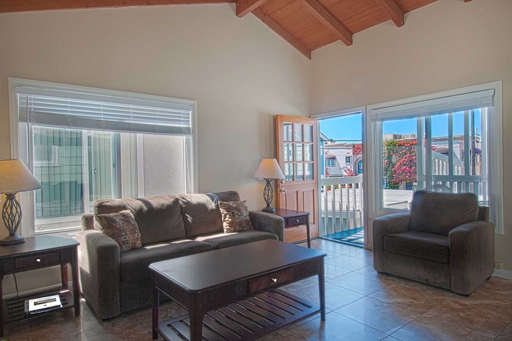 Inside photo showing entry and family room area