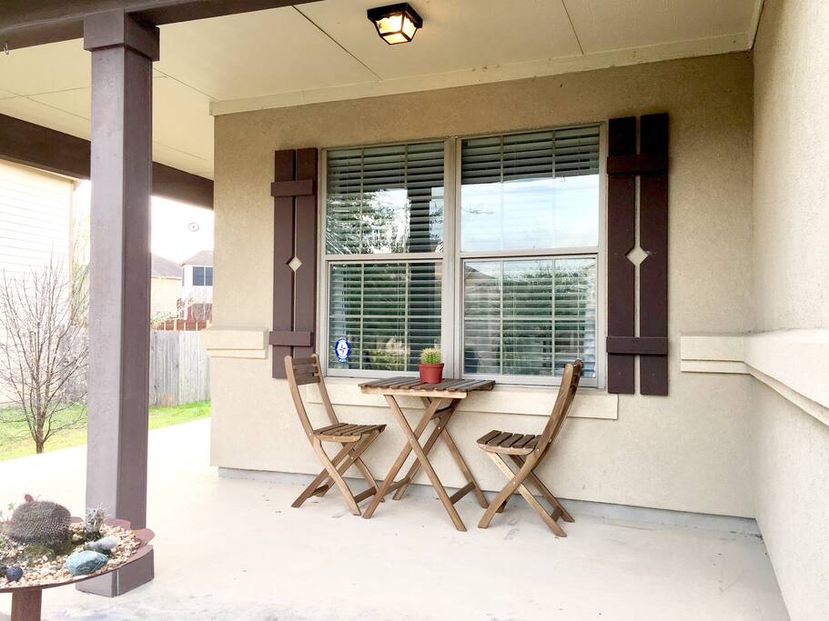 Covered front porch seating area