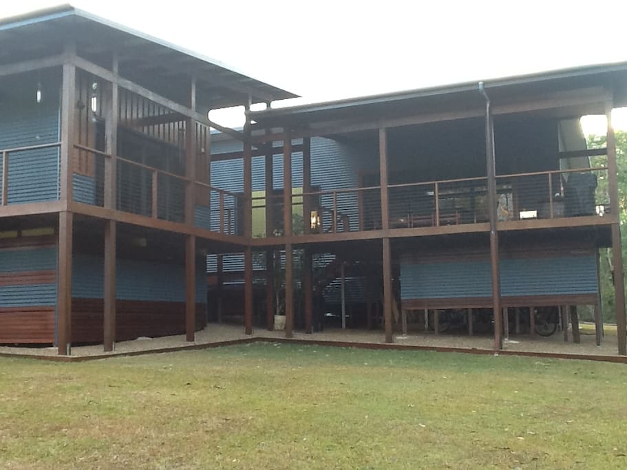 A large entertainment deck overlooks the bush
