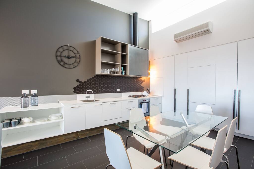 Eat in or dine out in the open dining area