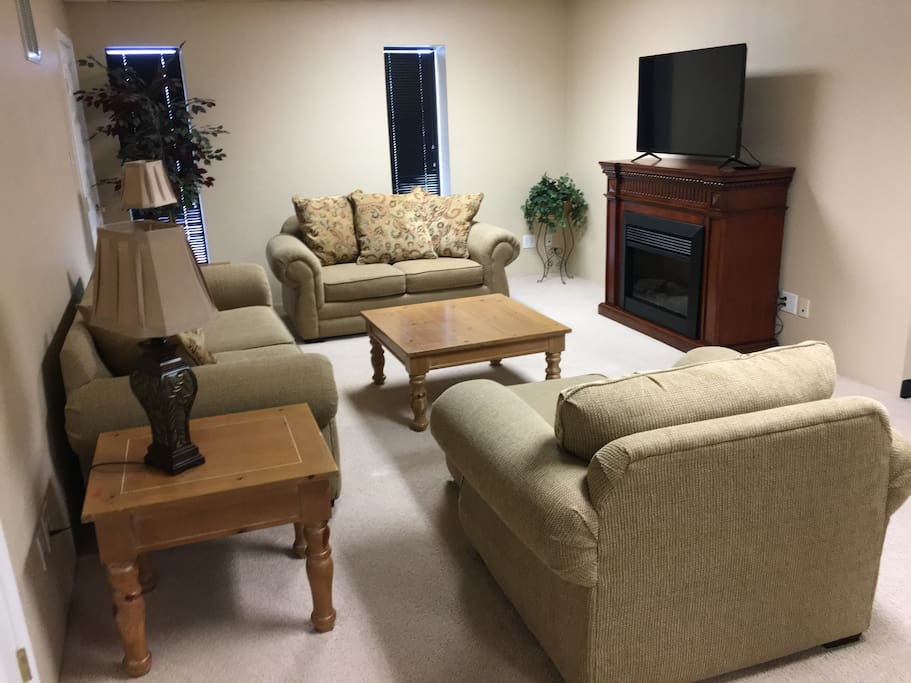 Living room, Electric fireplace, Smart TV.
