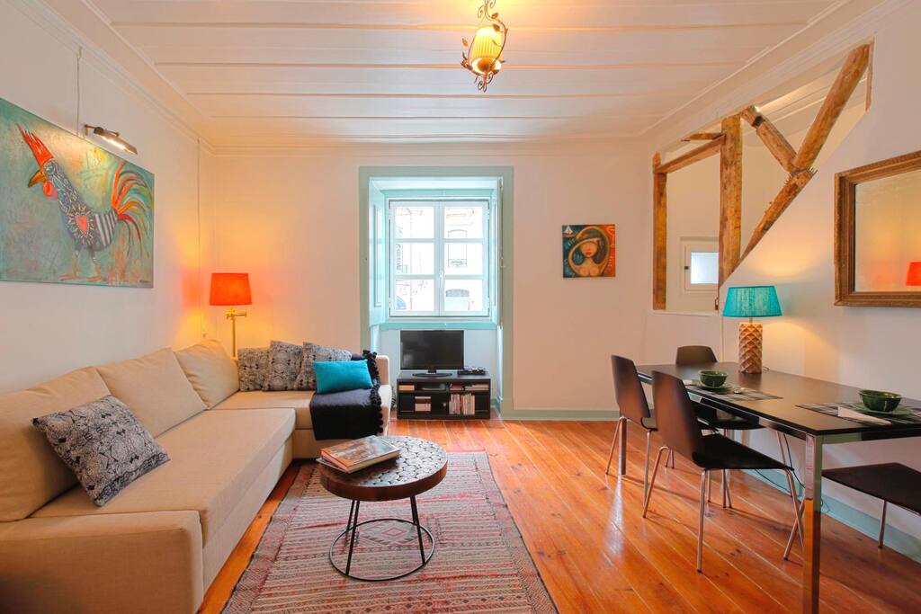 First floor apartment - Main living area -notice the old wooden beams on the wall