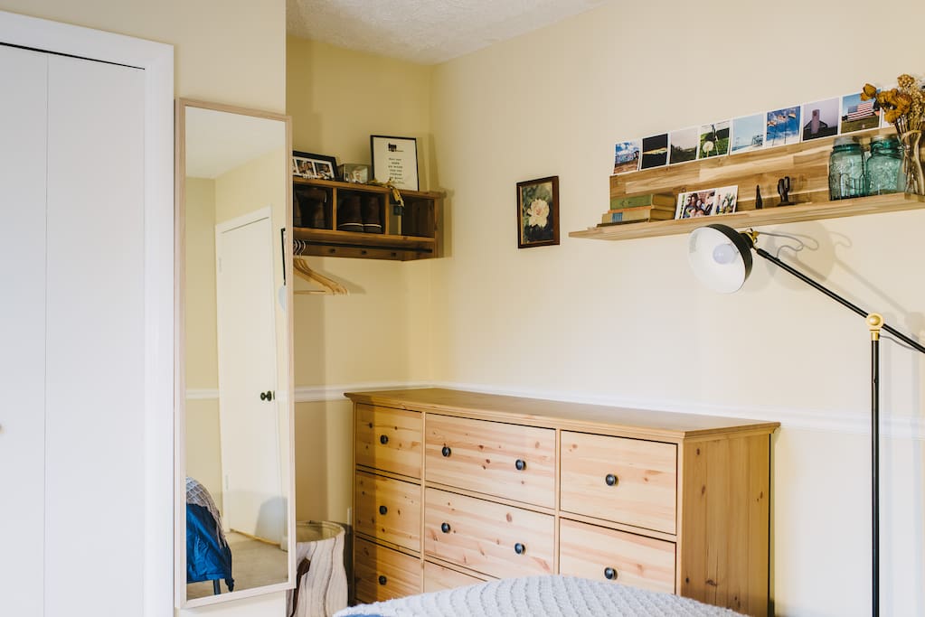 Lots of space to hang and store your clothes and things, plus a full length mirror so you can see how cool you look!