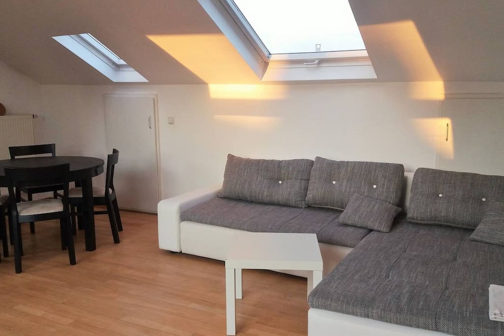 Shared living room right under the roof