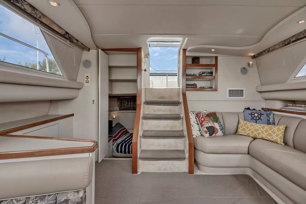 Standing in the bow stateroom looking toward the stern