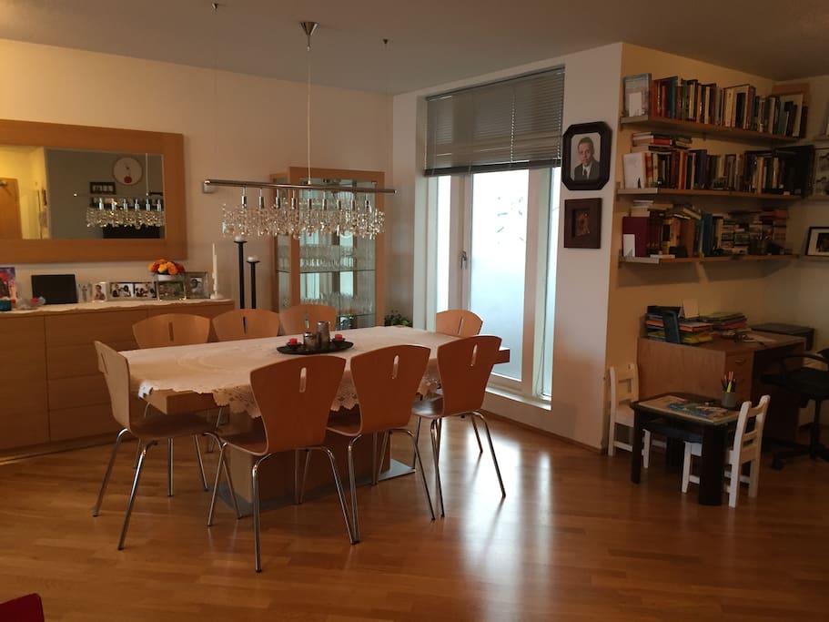 A dining table seating 8