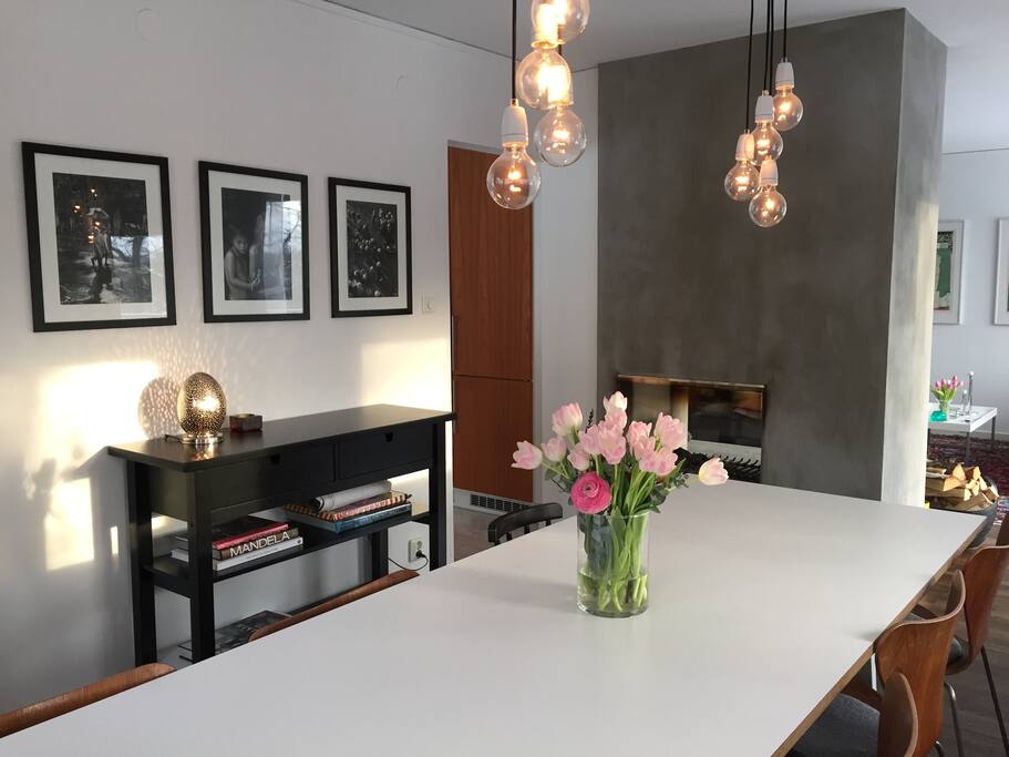 Dining area for 8-10 pax. Open-fireplace