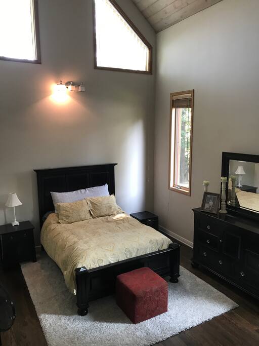 Large, master bedroom with private bathroom attached.